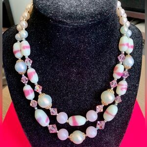 Vintage Pretty Glass Bead Double Strand Necklace